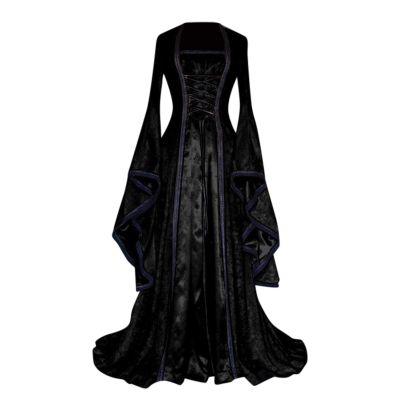 tuduoms Womens Plus Size Medieval Renaissance Dresses Long Ball Gown Flare Sleeve Vintage Victorian Princess Cosplay Costumes Black