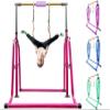kechery Foldable & Moveable Gymnastics Horizontal Bar with Rings,3to 5Adjustable Height Expandable Junior Kip Bar for Home,Indoor Gym Equipment for Kids(Foldable Pink with Rings) view 1