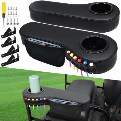 MOSNAI Golf Cart Armrest with Cup Holder for Club Car EZGO Yamaha Rear Seat 1-Inch Square Tube, Upgrade Golf Cart Armrest with Phone Storage Pouch, Upgrade Support Frame, Better Load Bearing