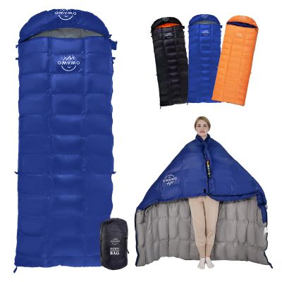 OMVMO 0 Degrees F 800 Fill Power Down Sleeping Bag for Adults,Lightweight 4 Season Envelope Rectangle Down Sleeping Bag for Backpacking Camping,Dark Blue Right-Zipper Long
