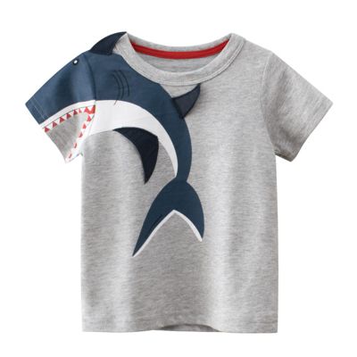 Toddler Kids Baby Boys Girls Shark Short Sleeve Crewneck T Shirts Tops Tee Clothes for Children Cargo (Grey, 1-2 Years)
