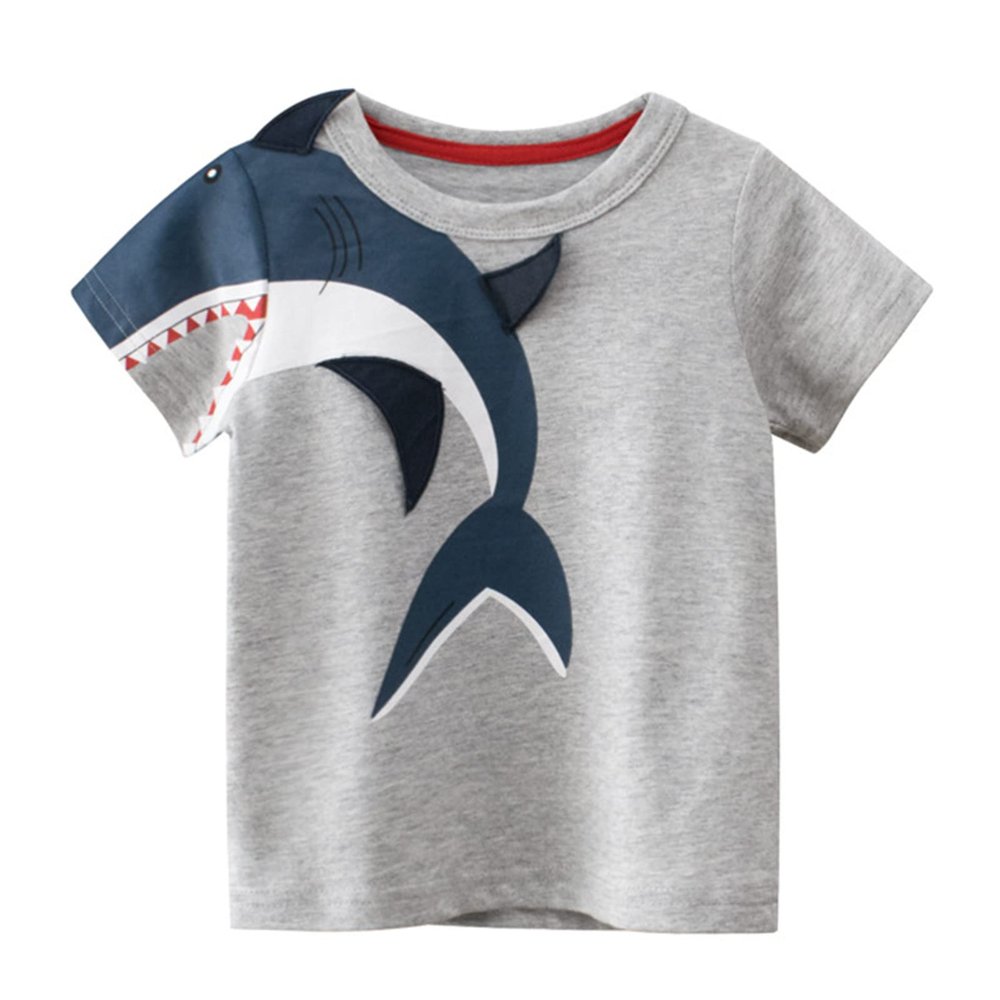 Toddler Kids Baby Boys Girls Shark Short Sleeve Crewneck T Shirts Tops Tee Clothes for Children Cargo (Grey, 1-2 Years)