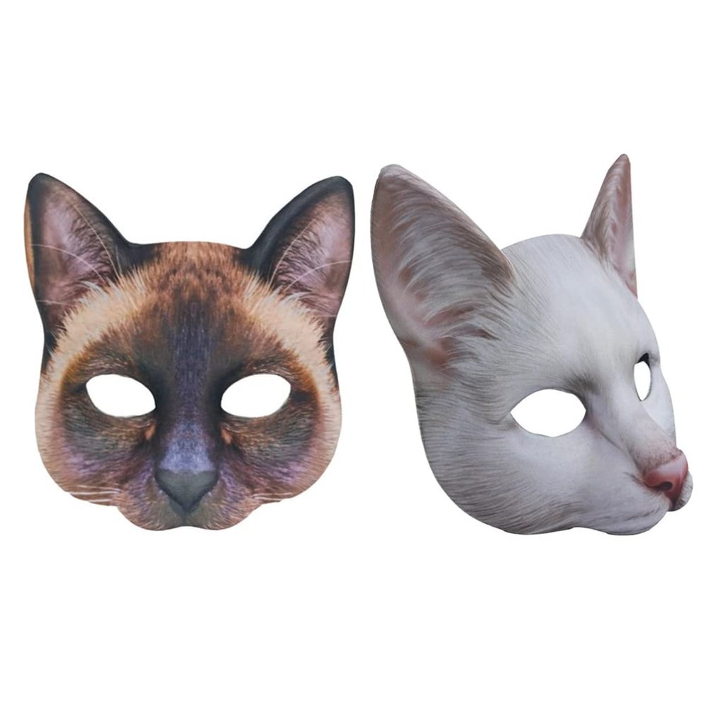 Abaodam 2Pcs Halloween Realistic Cat Masks Animal Half Face Mask Halloween Animal Costume Party Supplies (Brown, White)
