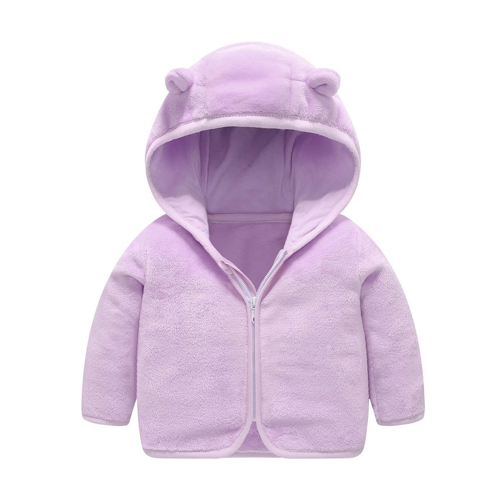 Toddler Baby Boys Girls Winter Windproof Hooded Coat Jacket Warm Fleece Outerwear Floral Jackets (Purple, 3-6 Months)