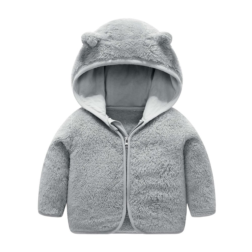 Toddler Baby Boys Girls Winter Windproof Hooded Coat Jacket Warm Fleece Outerwear Floral Jackets for (Grey, 3-6 Months)