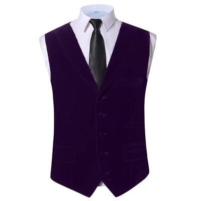 Casual Shawl Lapel Velvet Suit Vest for Men Fashion Waistcoat with 2 Real Pockets Adjustable Back Strap for Wedding Work (Color : Purple, Size : X-Large)