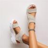 Comfortable Slingback Sandals for Women Summer Mesh Wedges Sport Sandals Stretch Fish Mouth Knit Sandals Casual Open Toe Walking Shoes,Beige,US11/EU42 view 2