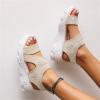 Comfortable Slingback Sandals for Women Summer Mesh Wedges Sport Sandals Stretch Fish Mouth Knit Sandals Casual Open Toe Walking Shoes,Beige,US11/EU42 view 3