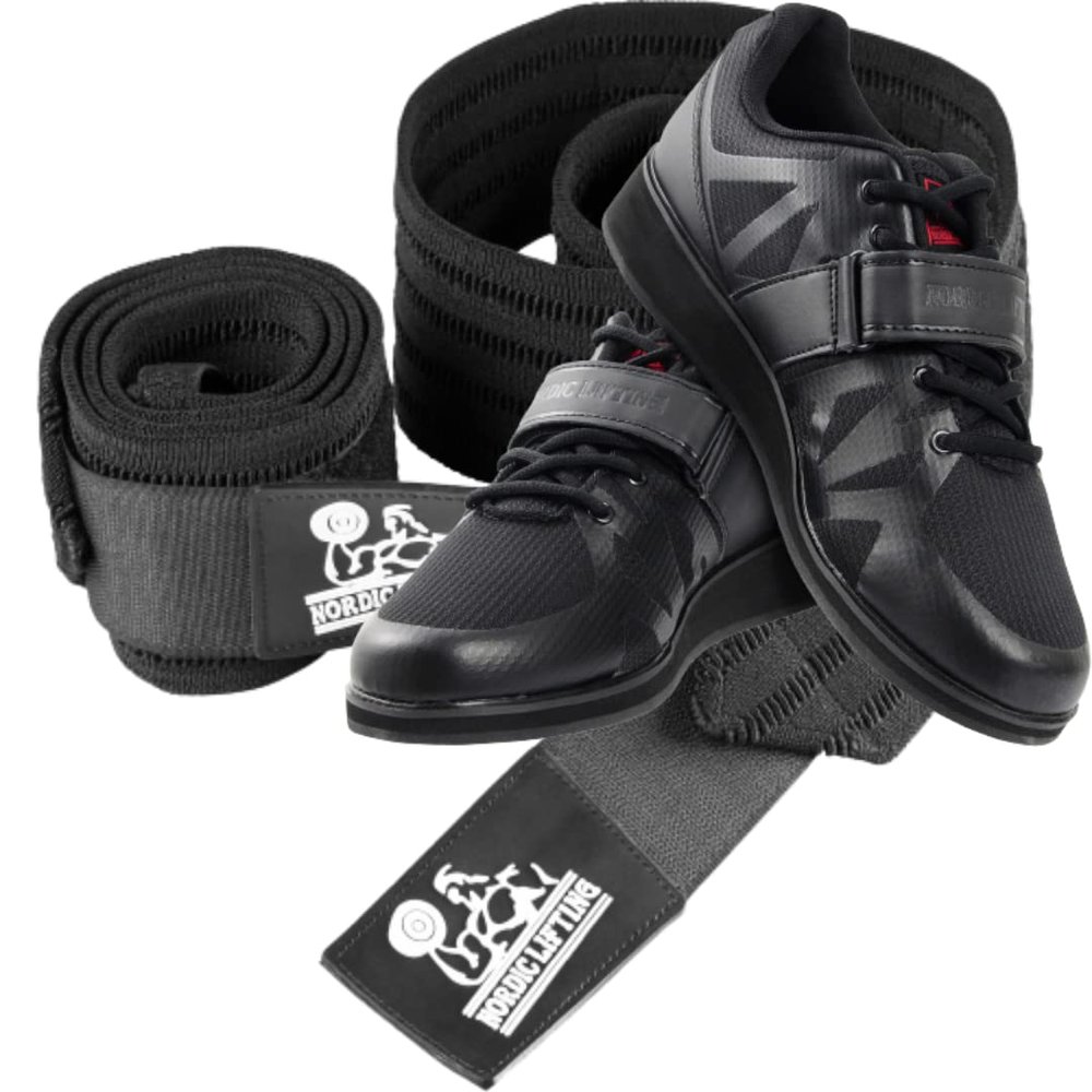 Nordic Lifting Super Heavy Duty Wrist Wraps Multi-Purpose Bundle with Shoes Megin Size 9.5 - Black
