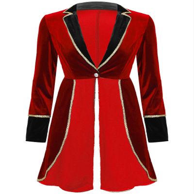 Sywiyi Womens Ringmaster Circus Show Lapel Jacket Velvet Victorian Steampunk Tail Coat Clubwear Red X-Large