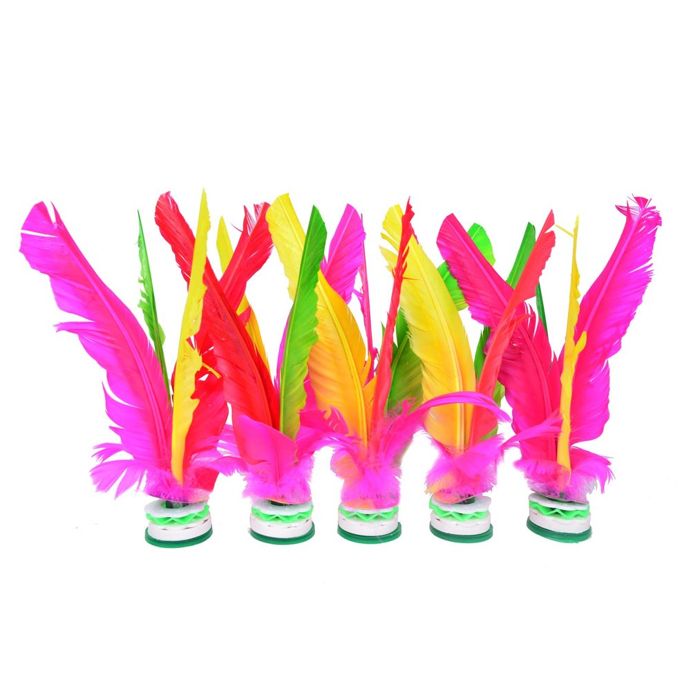Baitaihem Kick Shuttlecock Chinese Jianzi Colorful Feather Foot Sports Outdoor Game (Style-A, 5 Pack)