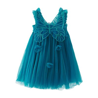Toddler Girls Short Sleeve Dresses Kids Cartoon Dinosaur Floral Printed Tulle Summer Dresses Little (Blue, 6-12 Months)