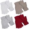 SATINIOR 4 Pairs Winter Half Finger Gloves Knitted Fingerless Mittens Warm Stretchy Gloves for Men and Women (Light Grey, Light Khaki, Red, White) view 1