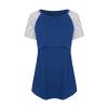 Cotton Maternity Nursing Tops Short Sleeve Breastfeeding Clothes Shirt Stripe Round Neck Blouse with Pocket Blue, XX-Large view 1