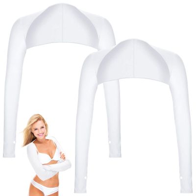 Aster Cooling Shawl Arm Sleeve with Finger Hole Sun Protection Cooler Shrug Arms Wrap 2-Piece White