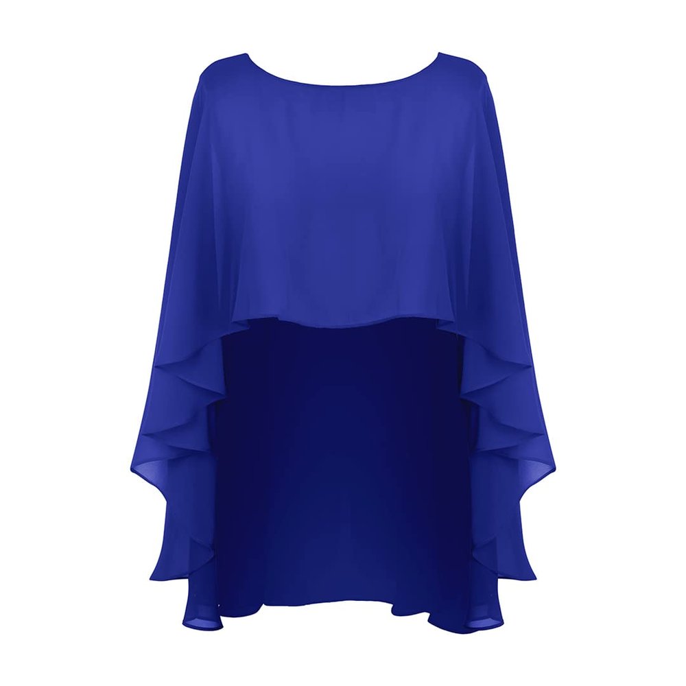 Elegant Womens Ladies Soft Wedding Capes Wedding Jacket Wraps Chiffon Shrug Bridal Long Shawl and Wraps Cover Up Blue One Size