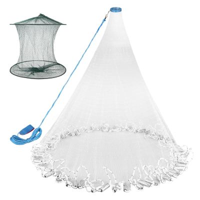 Neween Cast Net for Fishing with Shrimp Cage, American Freshwater Saltwater 4/5/6/7/8Ft Radius Casting Bait Trap Fish, Heavy Duty Zinc Sinker, 3/8 Inch Mesh Size
