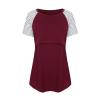 Cotton Maternity Nursing Tops Short Sleeve Breastfeeding Clothes Shirt Stripe Round Neck Blouse with Pocket, Red view 1