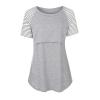 Cotton Maternity Nursing Tops Short Sleeve Breastfeeding Clothes Shirt Stripe Round Neck Blouse with Pocket Gray XX-Large view 1