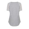 Cotton Maternity Nursing Tops Short Sleeve Breastfeeding Clothes Shirt Stripe Round Neck Blouse with Pocket Gray XX-Large view 4