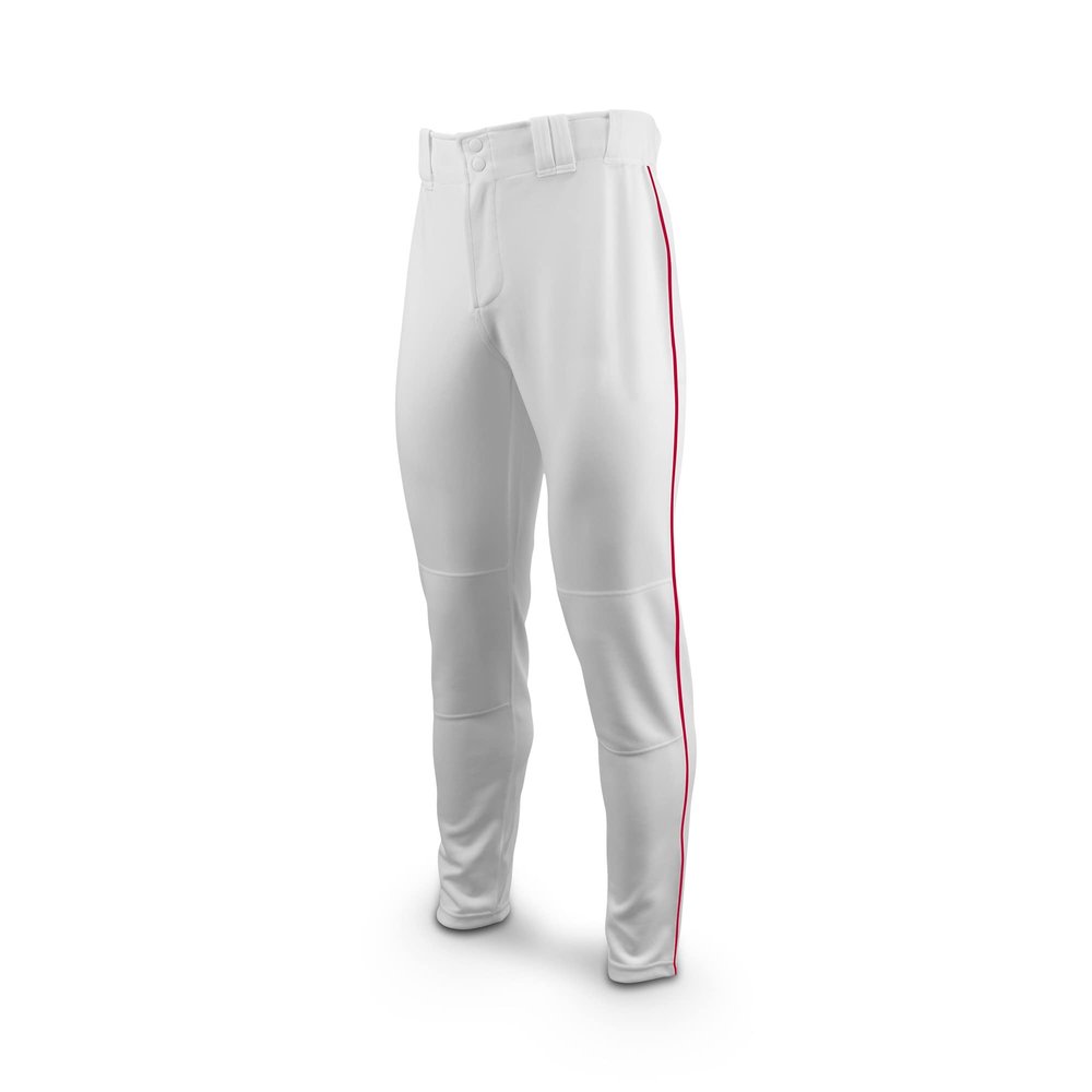 MARUCCI Youth EXCEL Double-Knit Piped Baseball Pant, White/RED, Youth Small