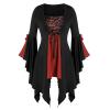 Women Gothic Sequin Tops Butterfly Sleeve Steampunk Victorian Renaissance Blouse Flowy Lace Up Corset Shirt Red view 1
