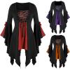 Women Gothic Sequin Tops Butterfly Sleeve Steampunk Victorian Renaissance Blouse Flowy Lace Up Corset Shirt Red view 4