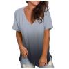 Womens Tops Casual Gradient T-Shirt Comfy Loose Tees V-Neck Tunic Top Short Sleeve Shirts Stripe Pullover Blouse view 2