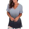 Womens Tops Casual Gradient T-Shirt Comfy Loose Tees V-Neck Tunic Top Short Sleeve Shirts Stripe Pullover Blouse view 4