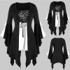 Women Gothic Sequin Tops Butterfly Sleeve Steampunk Victorian Renaissance Blouse Flowy Lace Up Corset Shirt White view 2
