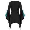 Women Gothic Sequin Tops Butterfly Sleeve Steampunk Victorian Renaissance Blouse Flowy Lace Up Corset Shirt Green view 3