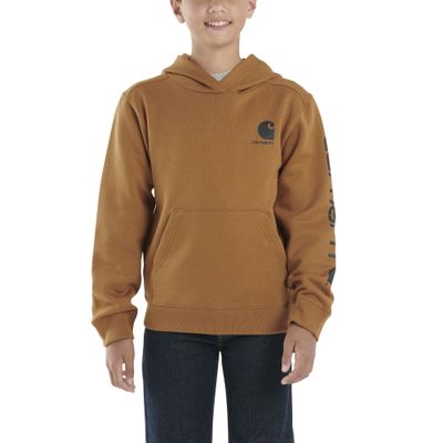 Carhartt Boys' Pullover Long Sleeve Hooded Sweatshirt, Carhartt Brown, 7
