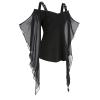 Women Gothic Sequin Tops Butterfly Sleeve Steampunk Victorian Renaissance Blouse Flowy Lace Up Corset Shirt Black view 1
