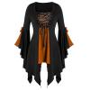 Women Gothic Sequin Tops Butterfly Sleeve Steampunk Victorian Renaissance Blouse Flowy Lace Up Corset Shirt Yellow view 1