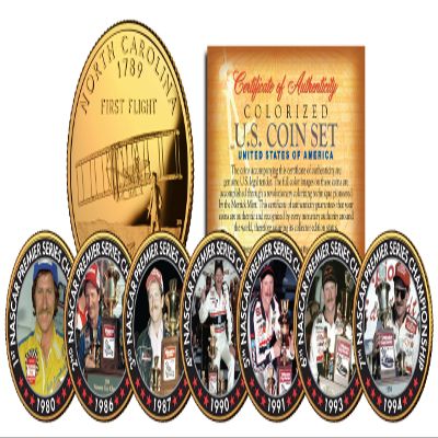 Dale Earnhardt 7-Time Champ 24K Gold Plated North Carolina Quarters U.S. 7-Coin Set - Licensed