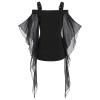 Women Gothic Sequin Tops Butterfly Sleeve Steampunk Victorian Renaissance Blouse Flowy Lace Up Corset Shirt Black view 4