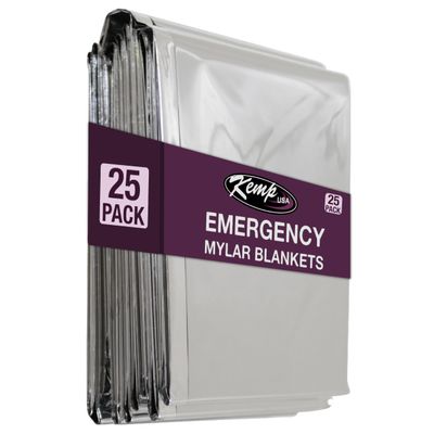 Kemp USA Emergency Mylar Blanket Pack of 25 Lightweight Multipurpose First Aid Blankets for Survival Gear Outdoor Use Bug Out Bags Emergency Kits Durable Thermal Reflective Insulation for Safety