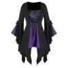 Women Gothic Sequin Tops Butterfly Sleeve Steampunk Victorian Renaissance Blouse Flowy Lace Up Corset Shirt Purple view 1