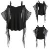 Women Gothic Sequin Tops Butterfly Sleeve Steampunk Victorian Renaissance Blouse Flowy Lace Up Corset Shirt Black view 2