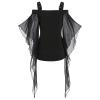 Women Gothic Sequin Tops Butterfly Sleeve Steampunk Victorian Renaissance Blouse Flowy Lace Up Corset Shirt Black view 3