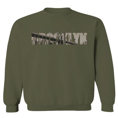 0501. Vintage Brooklyn Bridge New York City NYC Streetwear Men's Crewneck Sweatshirt (Olive, Small)