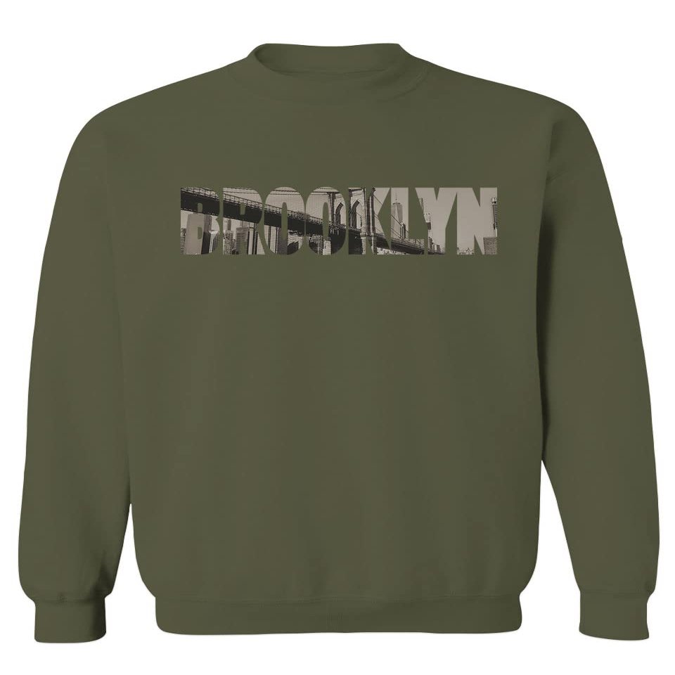 0501. Vintage Brooklyn Bridge New York City NYC Streetwear Men's Crewneck Sweatshirt (Olive, Small)