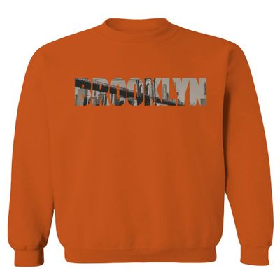 0501. Vintage Brooklyn Bridge New York City NYC Streetwear Men's Crewneck Sweatshirt (Orange Medium)