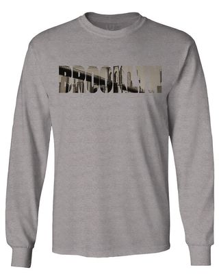 0501. Vintage Brooklyn Bridge New York City NYC Streetwear Men's Long Sleeve t Shirt (Light Gray 2X Large)