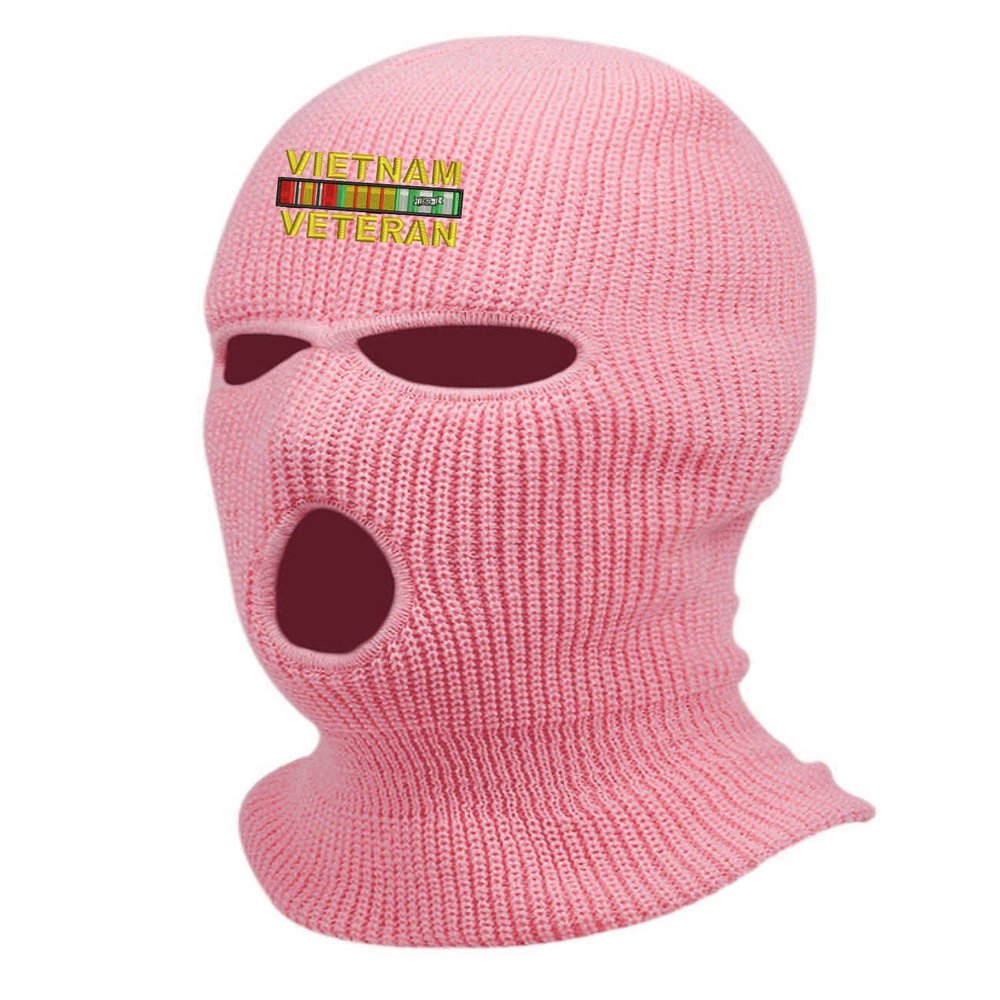 Vietnam Veteran Ski Mask Embroidered USA Three Hole Mask Soldier Knit Service Balaclava (Light Pink)