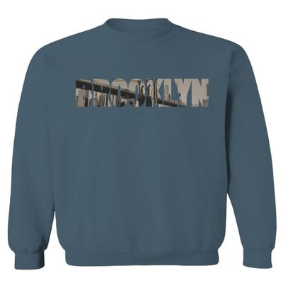 0501. Vintage Brooklyn Bridge New York City NYC Streetwear Men's Crewneck Sweatshirt (Indigo Blue Small)