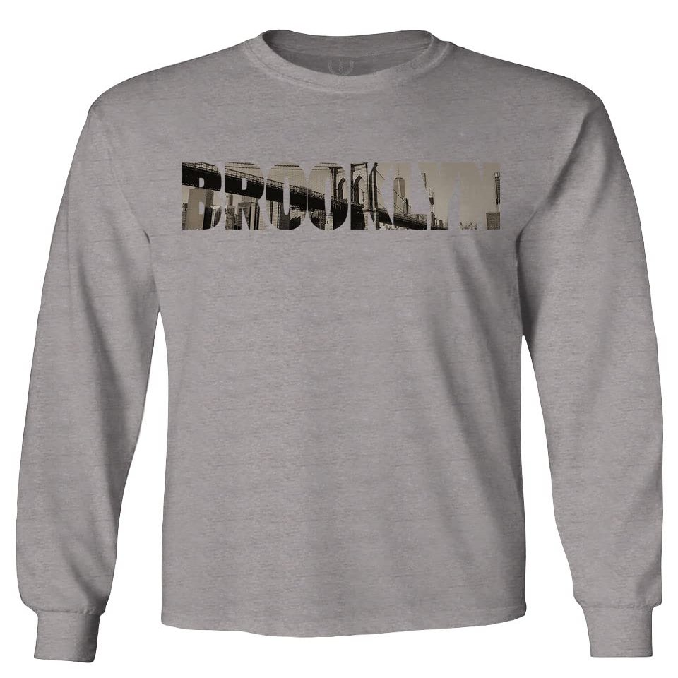 0501. Vintage Brooklyn Bridge New York City NYC Streetwear Men's Long Sleeve t Shirt (Light Gray Small)