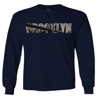 0501. Vintage Brooklyn Bridge New York City NYC Streetwear Men's Long Sleeve t Shirt (Navy Blue, Large)
