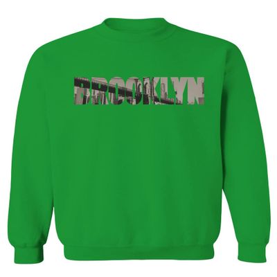 0501. Vintage Brooklyn Bridge New York City NYC Streetwear Men's Crewneck Sweatshirt (Irish Green Medium)