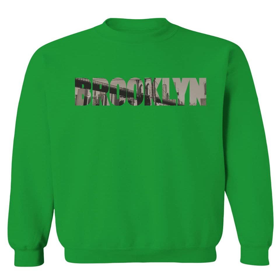 0501. Vintage Brooklyn Bridge New York City NYC Streetwear Men's Crewneck Sweatshirt (Irish Green Medium)